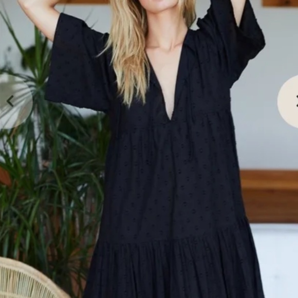 EMERSON FRY INDIA COLLECTION ISLA SWISS DOT DRESS - Black - Never Worn - M/L - Picture 1 of 2